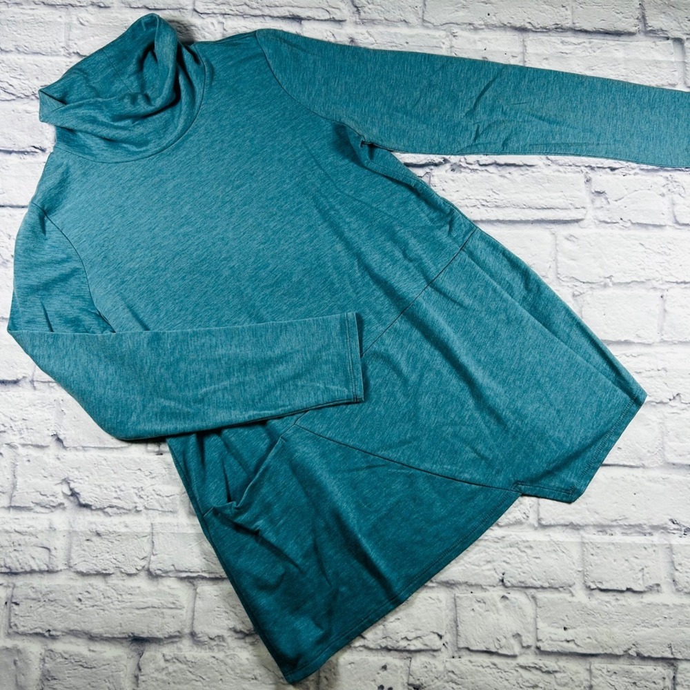 Pure Jill Luxe Tencel Cowl Neck Tunic Aqua Blue Asymmetrical Hem Sweater Small